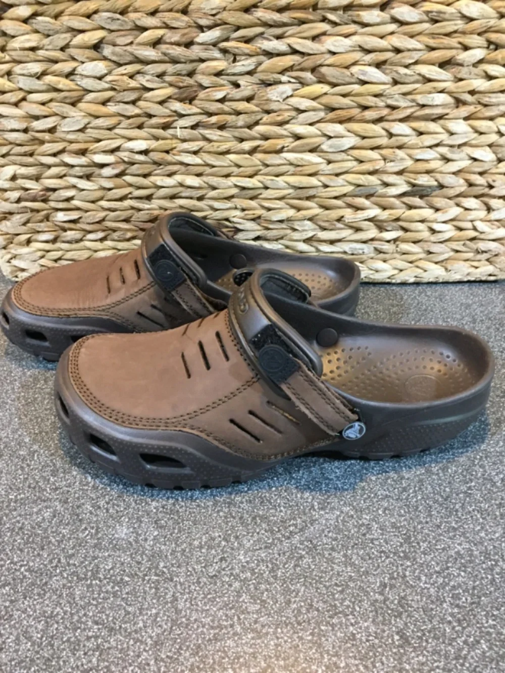 CROCS Brown Suede-Look Slip-On Clogs with Backstrap